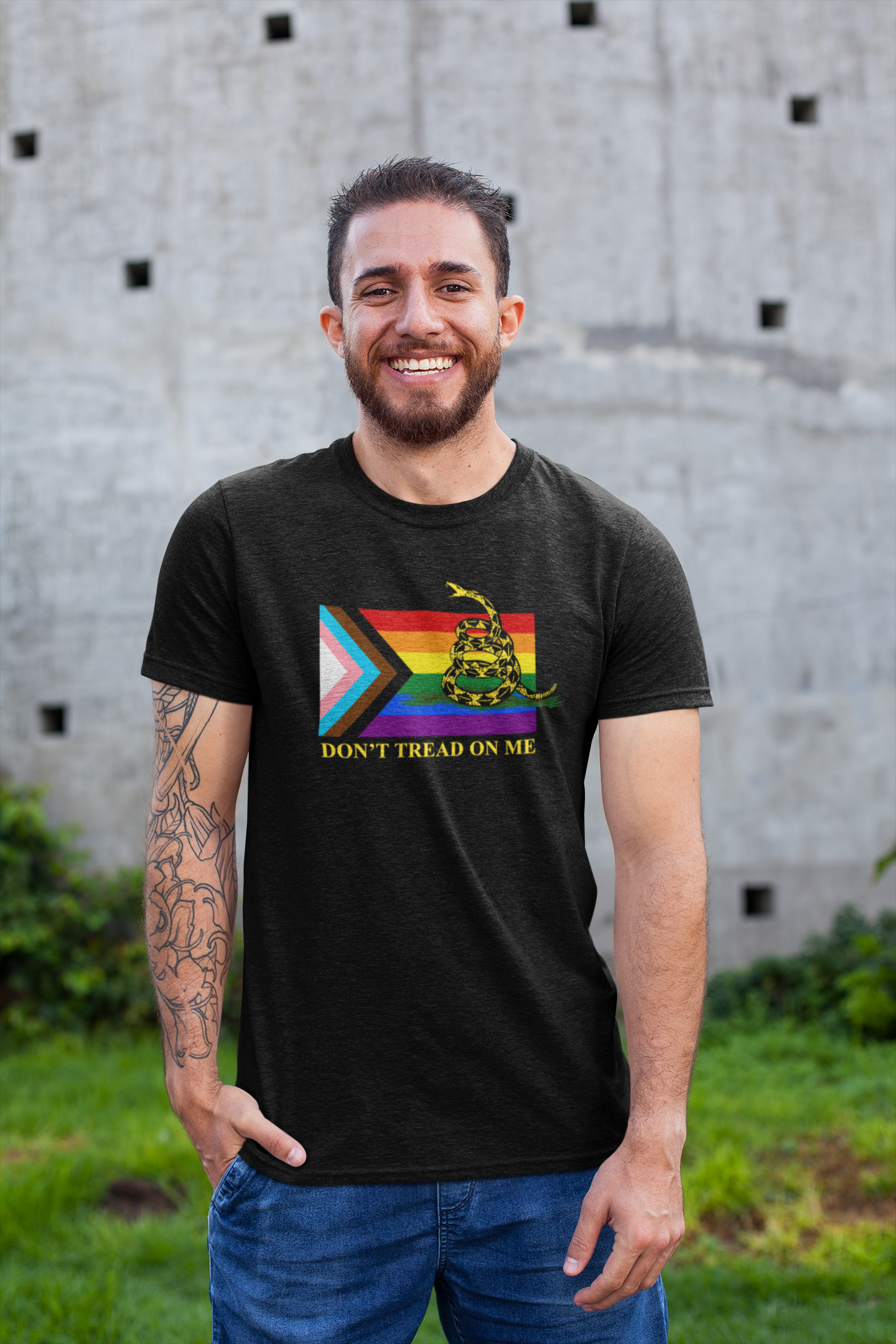 Progress Pride Flag - Don't Tread On Me - T-Shirt