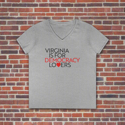 Gray t-shirt with 'Virginia is for Democracy Lovers' text on a white background