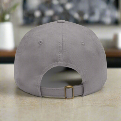 Gray cap with a gold buckle on a white background