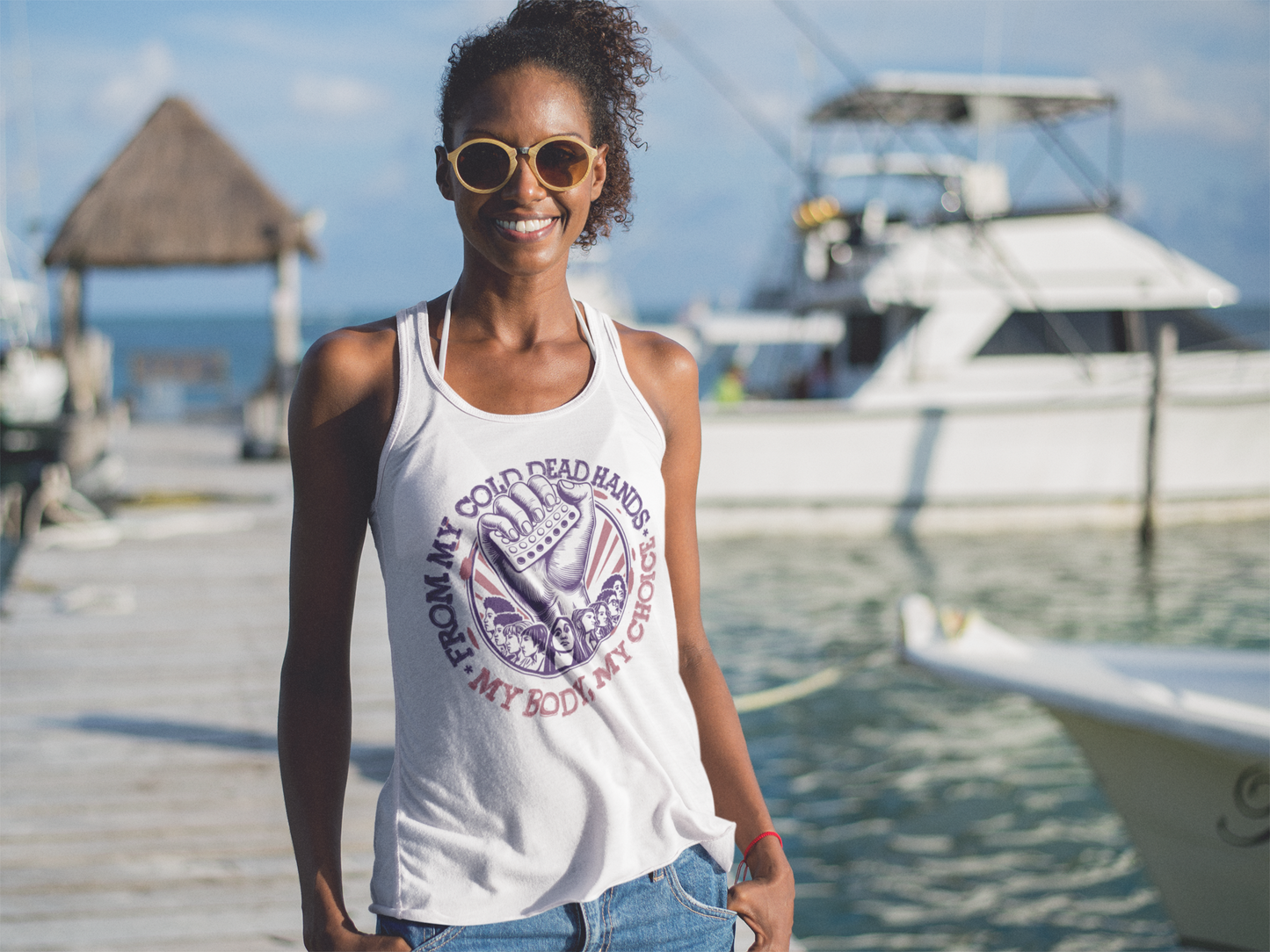 My Body My Choice Racerback Tank, Navy And Brown