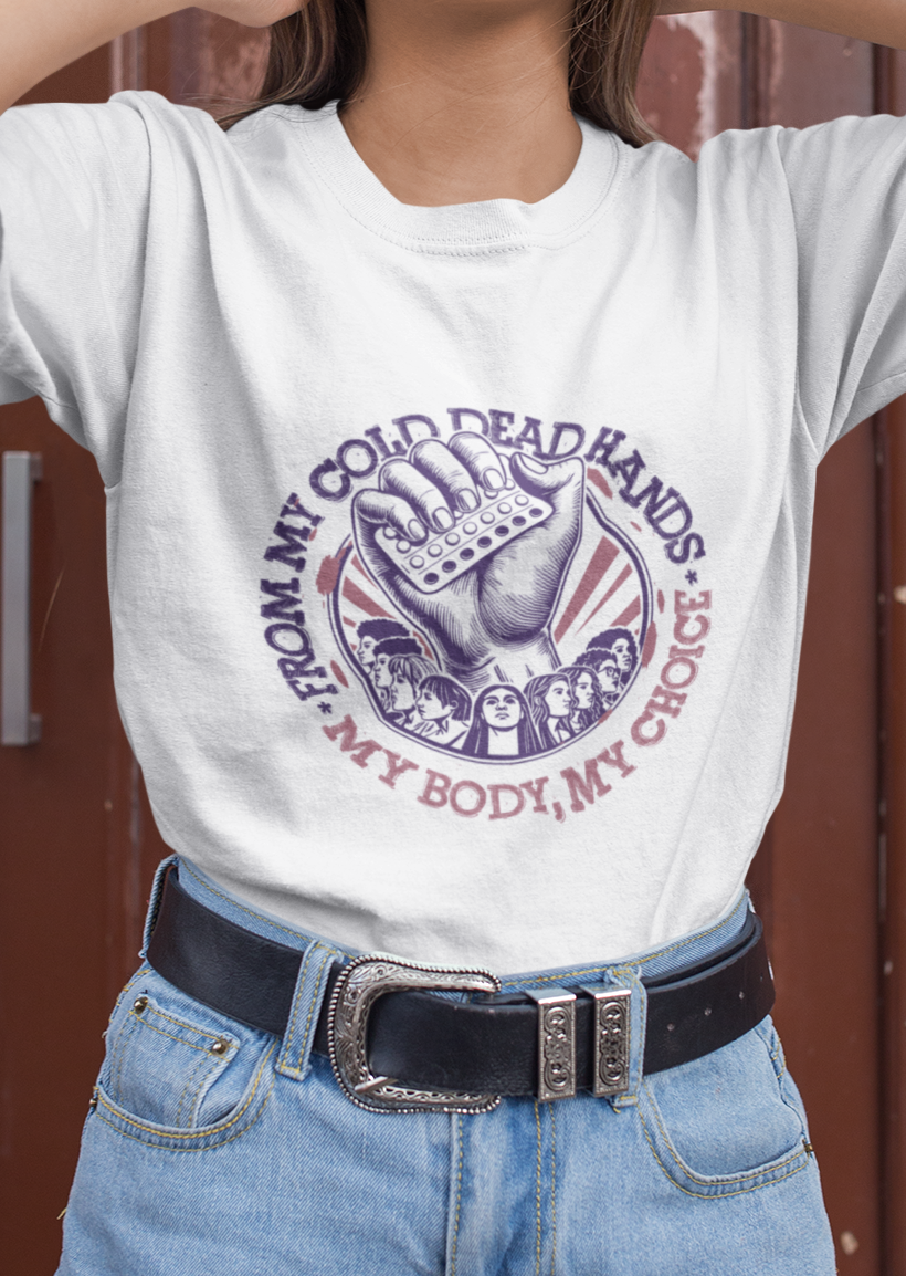 My Body My Choice Cotton Tee, Navy And Brown
